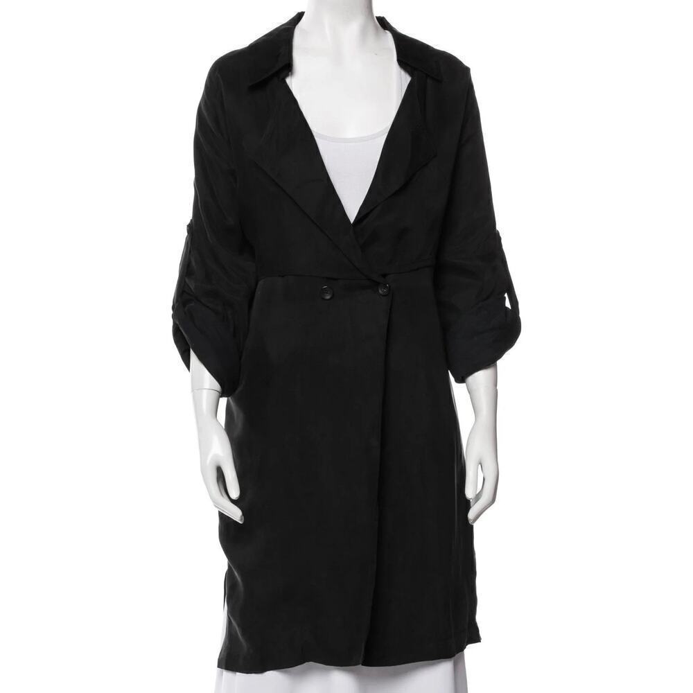 7115 BY SZEKI SIGNATURE TRENCH Cupro DUSTER Black Women’s XS Lightweight